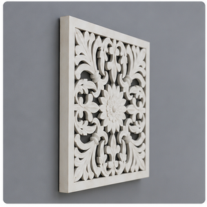 Panel de Pared Cuadrado de Madera Hecho a Mano, Arte Decorativo Floral, Adorno Colgante Tradicional Hecho a Mano, Blanco - Product Image 4
