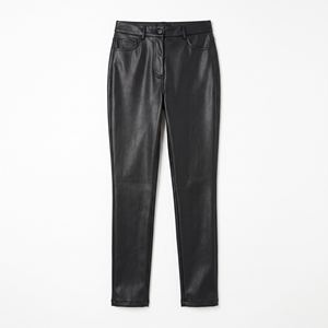 <b>Black</b> Faux Leather <b>Women</b> Pants High Waist Straight Leg Casual <b>Trousers</b> <b>with</b> <b>Pockets</b> - Product Image 1