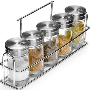 Multi level iron kitchen <b>rack</b> with glass storage feature and sturdy iron bars perfect for contemporary kitchen interiors - Product Image 1
