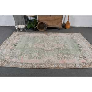 Alfombra de pelo medio ecológica de lana turca Vintage verde rosa tejido plano de gran tamaño 5 pies 9 pulgadas X 9 pies 3 pulgadas Patchwork comedor - Product Image 2