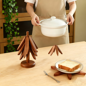 Juego de Posavasos y Salvamanteles de Madera Hechos a Mano |   Soporte para Olla Caliente de Madera Natural Sólida Resistente al Calor para Mesa de Comedor - Product Image 4