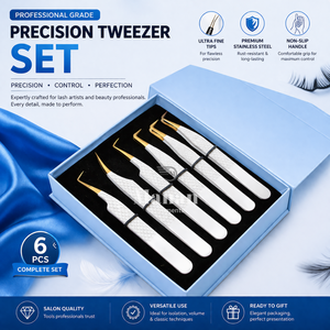 Ensemble de 6 pinces professionnelles pour extensions de cils, kit d'outils de beauté de précision en acier inoxydable, emballage premium - Product Image 2
