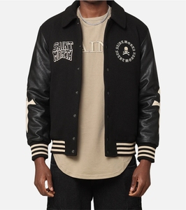 Men's Varsity Jacket Stand Vintage Winter Clothes Custom Embroidered Logo Polyester Baseball Bomber Jacket Foe Men - Product Image 1