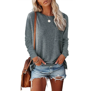 เสื้อยืดแขนยาวลายทางสำหรับผู้หญิงเสื้อยืด2025มีกระเป๋าทรงหลวมลำลองลำลองคอกลมสำหรับใส่เสื้อผ้าประจำวันสำหรับใส่ในฤดูหนาวฤดูใบไม้ร่วง - Product Image 3