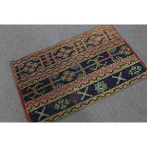 Alfombra Turca Vintage de 2.3x3.6 pies, Alfombra Pequeña, Alfombra Marroquí de Lana Azul Verde - Product Image 1
