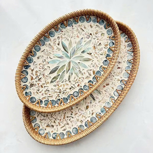 Plateau de service en rotin tissé pour la cuisine panier de rangement en rotin tissé avec plateau de base en coquille décor à la maison pour le rangement de la cuisine - Product Image 3