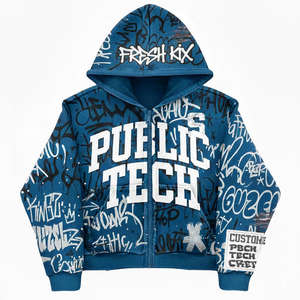 Sudadera con Capucha Extra Grande de Estilo Urbano Vintage para Hombre, Personalizada, con Cremallera y Detalles de Pedrería, Técnica de Lavado Ácido - Product Image 6