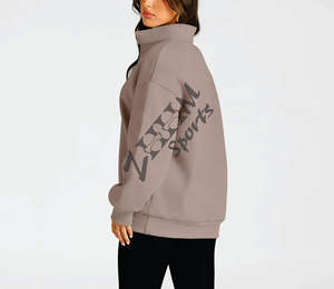 Sudadera con capucha de manga larga para mujer de alta calidad Otoño/Invierno sudadera con media cremallera tela tejida antiarrugas impresa Casual forrado - Product Image 3