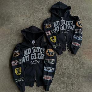 Custom Acid Wash Vintage Zip Double Way Hoodie Hombres DTG Impresión Bordado Parche Faded French Terry Hoodies para el invierno - Product Image 3