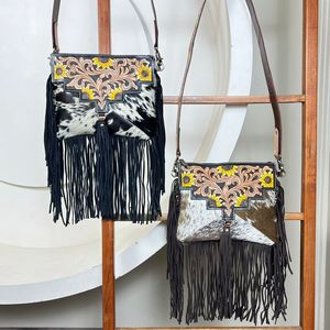 New Trendy Fashionable Women's Saddle Hand Tooled Cowhide Leather Fringe Crossbody Shoulder Bag Luxury Floral Designer Handbags - Product Image 4