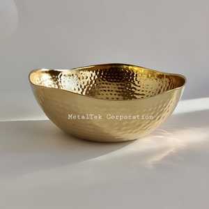 ชามโลหะตกแต่งชุบทองแบบทุบทำจากโลหะหรูหราเสิร์ฟชามสีทองพื้นผิวพื้นผิวพื้นผิวสีทองอุปกรณ์บนโต๊ะอาหารสุดหรู - Product Image 2