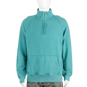 Conception personnalisée poids lourd 300 420 700 1800 1000 gsm boîte ajustement en détresse brodé cachemire javel délavé demi-zip sweats à capuche