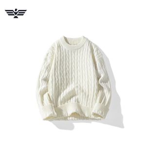 Dernier pull à col rond en tricot torsadé 100% coton de haute qualité pull d'hiver anti-rides et anti-rétrécissement pour hommes - Product Image 4