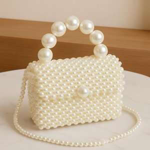 Bolso Hobo de plástico con cuentas de perlas de marfil, bolso moderno hecho a mano | Bolso de hombro elegante con cuentas | Almacenamiento de armario grande - Product Image 4