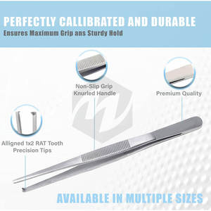 Pince à épiler 5 "12.7 cm en acier inoxydable émoussé 1x2 dent de rat droite manuelle Instruments médicaux de puissance - Product Image 5