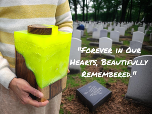 Urna de cremación de resina amarilla neón y madera hecha a mano, recuerdo conmemorativo moderno, urnas de cremación para mascotas y humanos - Product Image 4