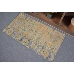 Alfombra turca vintage de 2x3,6 pies Beige azul área grande de retazos de lana con respaldo de látex rectángulo abstracto para adolescentes para pasillo - Product Image 4