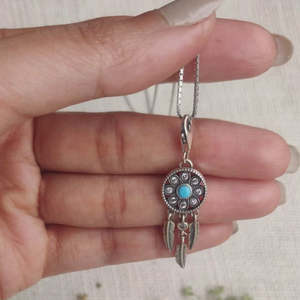 Pendentif attrape-rêves en argent oxydé à la mode chaîne à maillons plaquée or argent 925 avec pierres de Zircon de diamant taillé coussin - Product Image 3