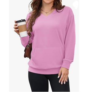 BD <b>Womens</b> Long Sleeve Casual Fall <b>Sweatshirt</b> <b>V</b> <b>Neck</b> Hoodless Pullover Tops Pockets Terry Fabric Winter Printed Design Front Logo - Product Image 1