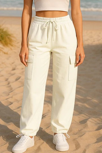 Venta caliente directo de fábrica de las mujeres Cargo Joggers algodón Spandex tela logotipo personalizado de tiro medio cintura elástica hasta el tobillo - Product Image 2