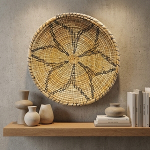 Panier mural suspendu Mendong naturel, plateau rond peu profond, assiette géométrique tribale, bol à fruits, décoration artistique pure pour la maison, artisanat - Product Image 6
