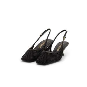 For Summer Breathable Slip-On Slingback Crystal <b>Black</b> <b>Pumps</b> - Product Image 2