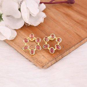 Magnifiques boucles d'oreilles en argent sterling 925 avec tourmaline pour femmes élégantes, boucles d'oreilles plaquées or de créateur faites à la main - Product Image 2