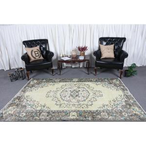 Alfombra de 4.8x7.8 pies, Alfombra Turca Vintage, Alfombra de Lana con Rayas Azules - Product Image 2