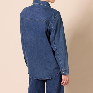Vente chaude Femmes Denim Veste Couleur Unie Conception Jean Manteau Décontracté Usage Quotidien Col Rabattu Bouton Poche Denim Manteau - Product Image 5