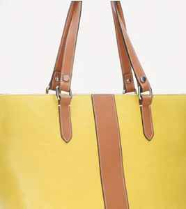 Sac fourre-tout vintage en cuir jaune pour femme, grand sac à bandoulière, motif bonbon, sac de travail, sac de voyage, sacoche en cuir véritable - Product Image 3