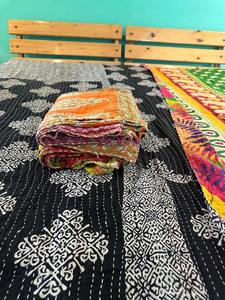 Handmade Vintage Kantha <b>Baby</b> Quilt Floral Print <b>Block</b> Print Bedding Cotton Filled Indian Style Blanket for Home Use - Product Image 2