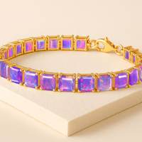 Bracelet de luxe en argent sterling 925 plaqué or 14 carats avec opale lavande véritable multicolore et certifiée GIA