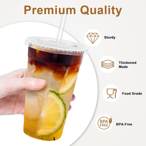 24oz Plastic <b>Cups</b> with Lids and Straws Sturdy Food Safe Iced Clear Coffee <b>Cups</b> Disposable Smoothie <b>Cups</b> for Cold <b>Drinks</b> BPA FREE - Product Image 3