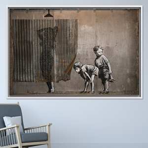 Arte en Lienzo de Banksy Boys: Impresión Decorativa de Graffiti Urbano, Lienzo con Marco Blanco - Product Image 1