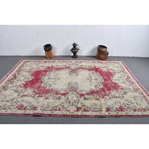 Tapis à tissage plat en laine beige rouge vintage de 7x9 pieds Tapis patchwork turc pour décorations de salon avec support en latex - Product Image 3