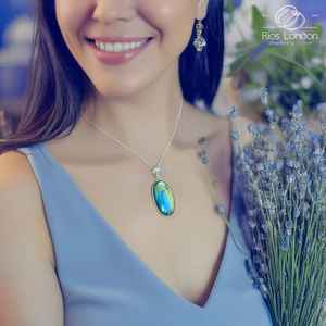 Collar de labradorita natural Cadena de Plata de Ley 925 Colgante de piedras preciosas grandes Regalo en caja para mujeres - Product Image 5