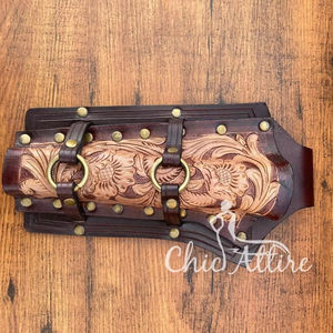 Vintage Style Western Handcrafted <b>Tooled</b> Cowhide Leather Right Handed Cowboy Holster Genuine Leather Concealed Belt Loop Holster - Product Image 1