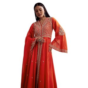 Costume Palazzo en Soie Russe Orange avec Coupe Dana et Paillettes Travail en Gros Vêtements Ethniques pour Femmes OEM Fournisseur d'Usine de Vêtements - Product Image 5