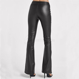 2024 Women's Mid Waist High Quality Fashionable Flat Front Leather <b>Pants</b> Pure Solid Color Plain Dyed for Winter - Product Image 5