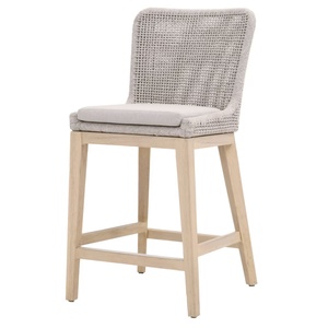 Modern Light Grey Rattan Bar <b>Stool</b> With Wooden Frame And Cushion Seat For <b>Outdoor</b> Garden Use - Product Image 2