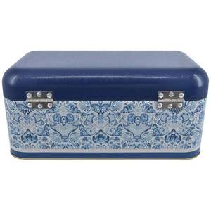 209x365x120mm Boîte à pain rectangulaire 9L Couvercle à charnière Inspiré de l'azulejo Bleu Blanc Motif décoratif Conteneur de stockage des aliments - Product Image 5