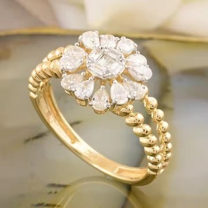 14K Gold Double Band Engagement <b>Ring</b> Lab Grown Diamond Wedding <b>Ring</b> Baguette Pear Cut Unique Anniversary Jewelry for Her - Product Image 6