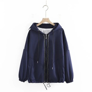 Jersey transpirable informal de algodón 100%, sudaderas con cremallera con estilo 2025 para mujer, nuevas sudaderas con capucha personalizadas con hombros caídos - Product Image 2