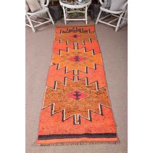 Tapis turc Herki 2,6x9,4 pieds, tapis oriental vintage en laine marron orangé - Product Image 1