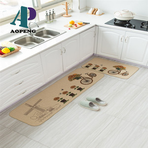 Ensemble de tapis de cuisine personnalisables en lin tissé, motif floral moderne, antidérapants avec dos en caoutchouc, lavables, anti-fatigue, disponibles en plusieurs coloris - Product Image 1