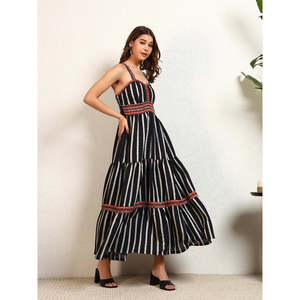 Deebaco Women's Striped Tiered Maxi <b>Dress</b> Spaghetti Strap Boho A-Line Loose Summer Casual Chiffon Sleeveless Empire Waist - Product Image 5