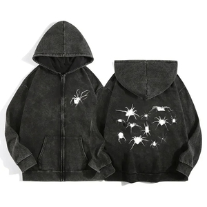Sudadera con capucha lavada con ácido Vintage de alta calidad para hombres 100% algodón logotipo personalizado cremallera de gran tamaño ropa de calle dobladillo recortado diseño parcheado invierno - Product Image 3
