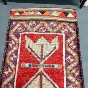 Vintage Turkish Herki <b>Runner</b> Rug 3x11.3 ft, <b>Red</b> Southwestern Rug Wool - Product Image 3
