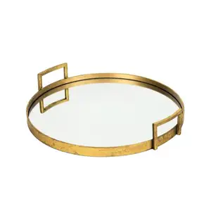 Mirror & Metal Tray Gold rimmed Colour Round Shape Fancy Home Decor Decorating Serving Tray Custom logo mirror tray supplier