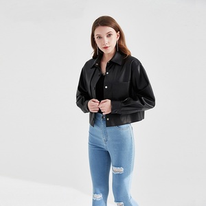 Venta al por mayor, chaqueta de cuero transpirable de primavera y otoño con logotipo personalizado único, chaqueta de cuero de lujo para mujer - Product Image 3